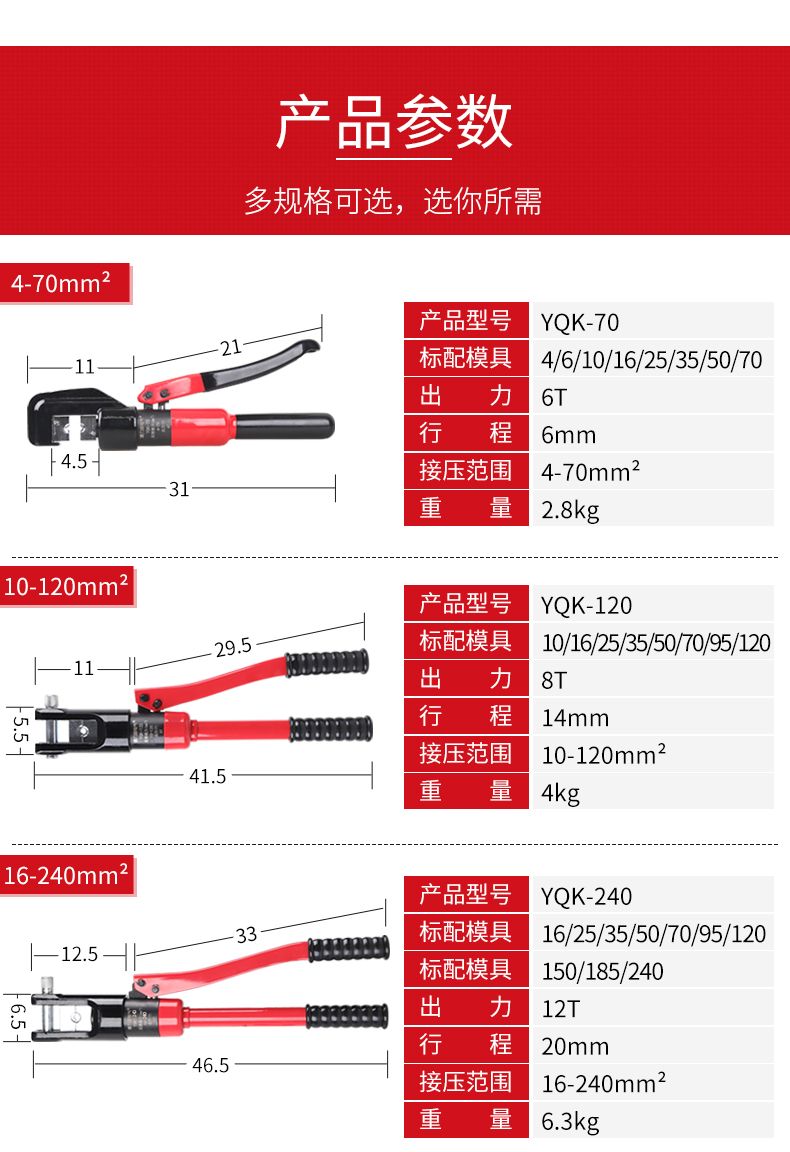 德力西液壓鉗YQK-70平方/120平方/240平方/YQK-300平方 德力西手動液壓鉗 壓接范圍4/16/120/240/300mm