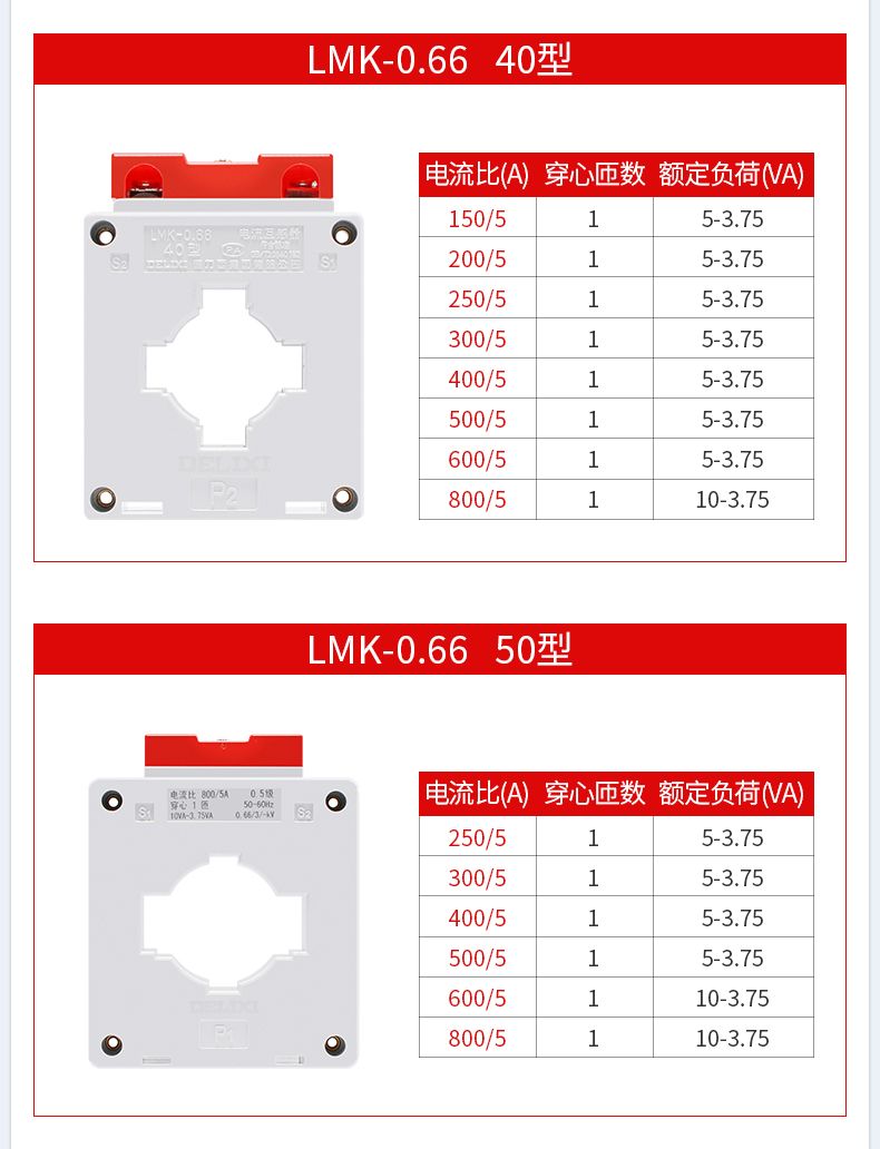 德力西LMK(BH)-0.66型精度0.5級(jí)電流互感器 電流比50-4000 1次穿心匝數(shù) 穿心母排銅排型電流互感器 部分規(guī)格需訂貨