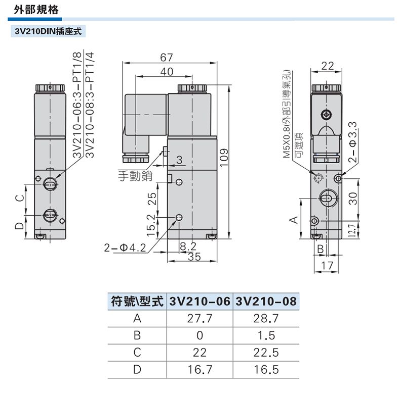 德力西3V210-08二位三通電磁閥 換向閥 常閉型 電磁換向閥 電控換向閥 仿亞德客款