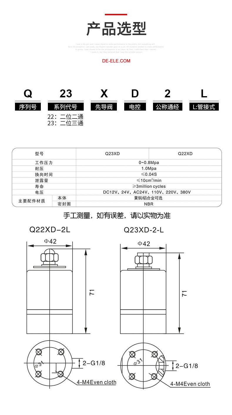 德力西Q22XD-2L電磁閥/Q23XD-2L電磁閥 氣動(dòng)二位三通常閉型微型電磁閥先導(dǎo)閥