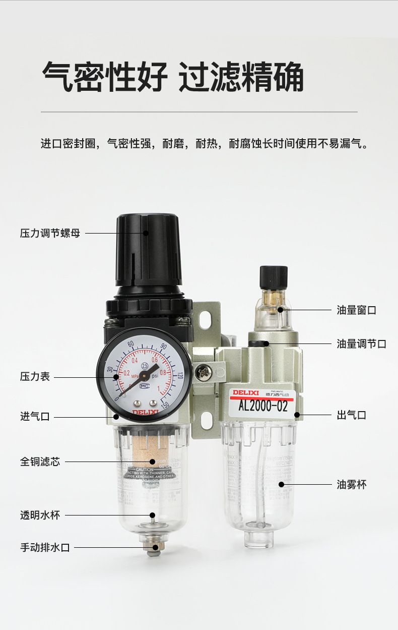德力西AC2000-02氣源處理器 日本S型氣源處理元件 油水分離器減壓閥 空壓機(jī)空氣過(guò)濾器三聯(lián)件