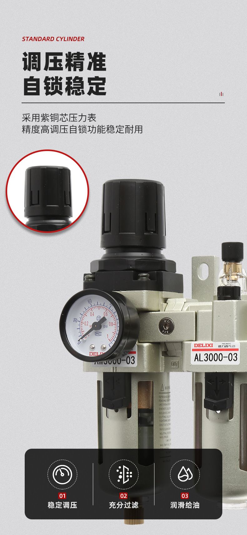 德力西AC2000-02氣源處理器 日本S型氣源處理元件 油水分離器減壓閥 空壓機(jī)空氣過(guò)濾器三聯(lián)件