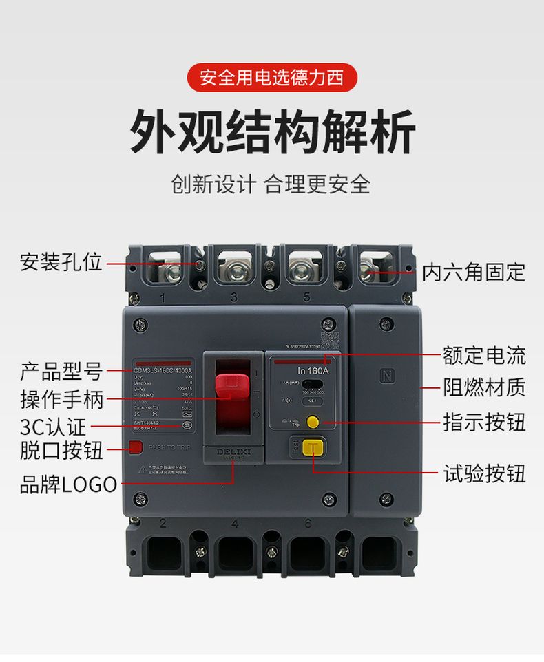 德力西CDM3LS塑殼漏電開(kāi)關(guān) 漏電保護(hù)器3相4相 額定電流16A~800A 動(dòng)作電流100/300/500mA可調(diào) 部分規(guī)格需要定貨